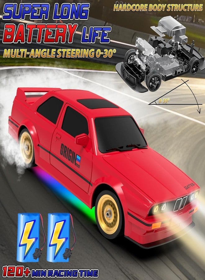 JALKAR Remote Control Cars 1:16 Scale RC Drift Car 2.4Ghz 30KM/H High Speed 4WD RTR Racing Car with Drift Tires LED Lights 2PCS Rechargeable Batteries RC Sport Cars Toys for Adults Kids Gift,Red - Image 5